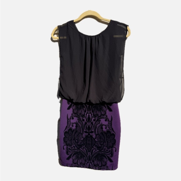 Suzy Shier Sheer Black and Purple Lace Midi Dress - Picture 1 of 3
